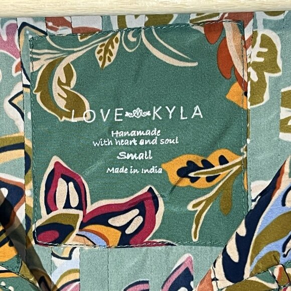 Anthropologie Love Kyla Top Eliana Blouse Small Size Floral Rayón Tassel NWT - Picture 3 of 9